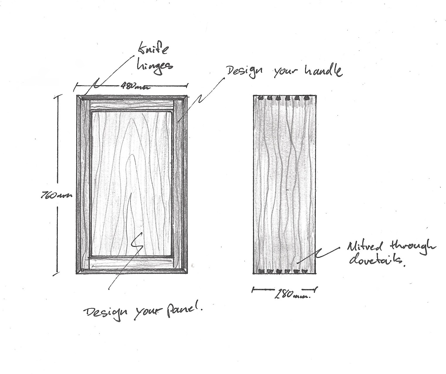 A hand drawn wall mounted cabinet design.